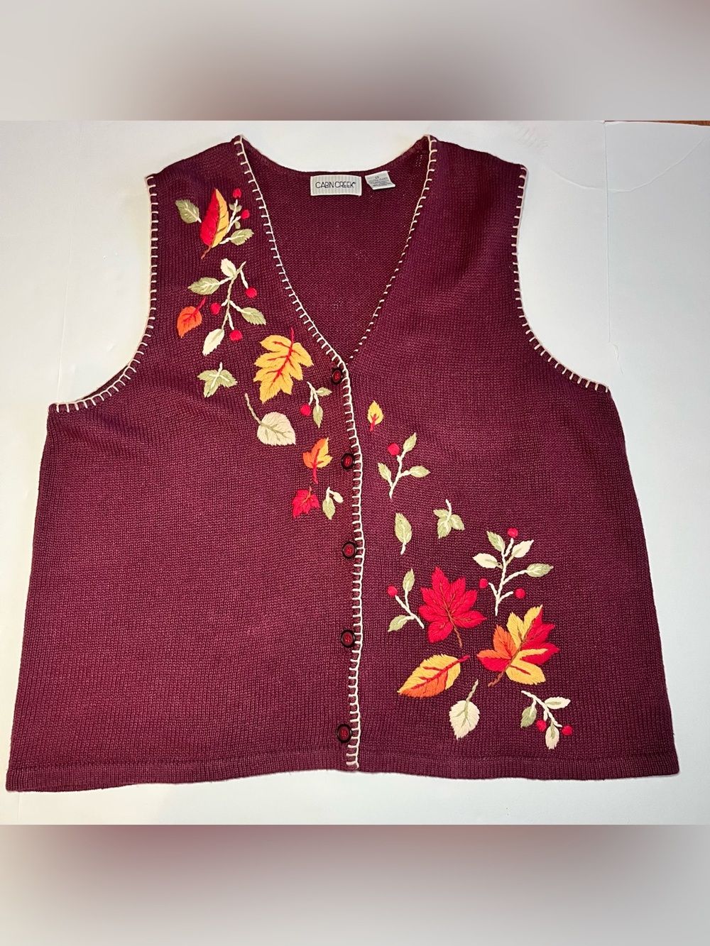 Vintage Cabin Creek Autumn CottageCore Sweater Knit Vest~Embroidered~GrandmaCore